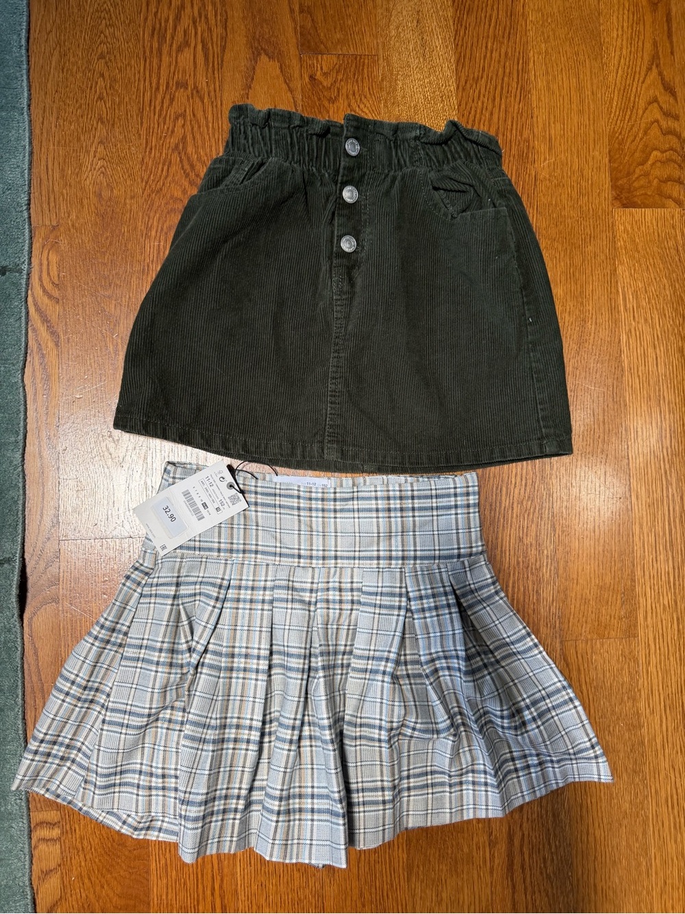 Zara skirt bundle kids 11/12 Corduroy  Skirt - Olive Green and plaid skirt NWT